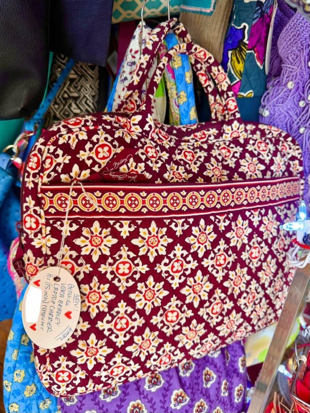 Genuine Vera Bradley Laptop Bag 15”inch Size Quilted Burgundy Floral Like-New
